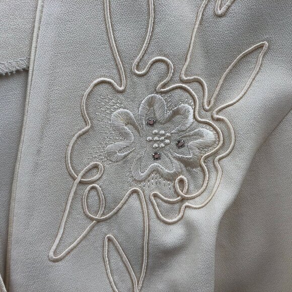 S.L. Fashions Womens Blazer Jacket Size 18WP Embroidered Floral Ivory Button Up - Picture 6 of 11